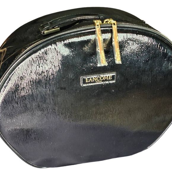 Lancome Handbags - Lamcome Paris Black Patent Leather Cosmetic Travel Case Top Handle.